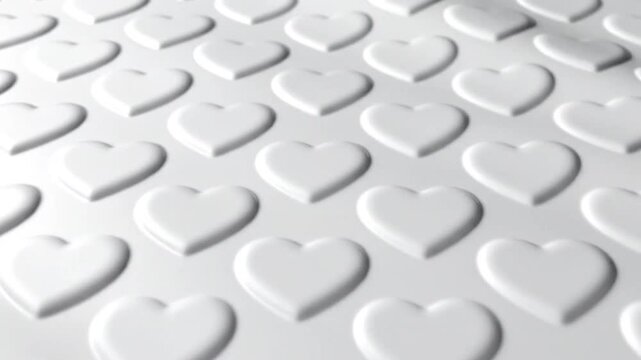 white background with numerous embossed hearts in a repeating pattern