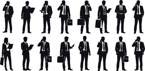 A collection of business professionals in silhouette mode standing in various poses