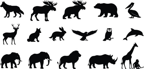 Fototapeta premium A collection of various animal silhouettes against a white background