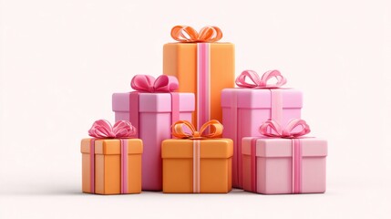A vibrant collection of stacked gift boxes with colorful ribbons, perfect for celebrations