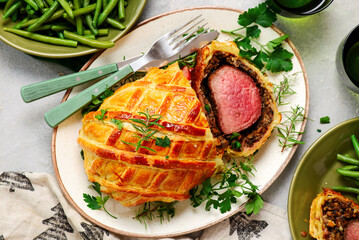 Beef Wellingon on a festive, New Year's table