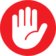 Obraz premium Stop hazard vector illustration for traffic tattoo or safety logo. Circular glyph pictograms of red hand prohibition symbol