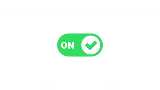 Green Turn On Toggle Switch Animation With Tick On Isolated White Background