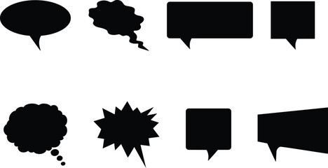 Fototapeta premium Collection of black comic speech bubbles and text boxes on white background