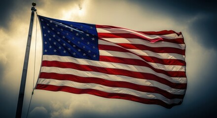 Obraz premium Memorial day tribute american flag waving high in patriotic salute