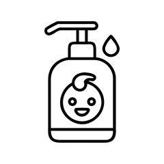 Obraz premium Outline icon of a baby soap dispenser with a cute face and droplet, for hygiene and baby care products.