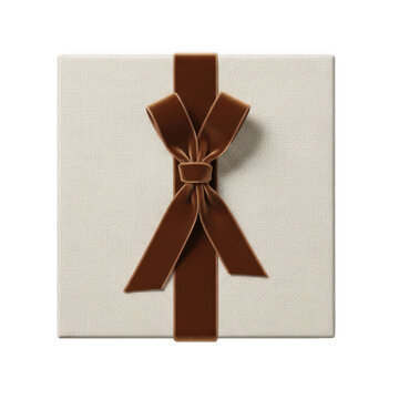 A luxurious white textured gift box with a rich brown velvet ribbon and elegant bow, perfect for any special occasion