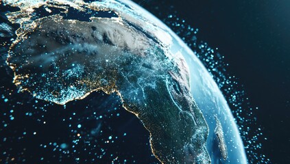 Obraz premium Detailed earth view from space blue planet with city lights at night