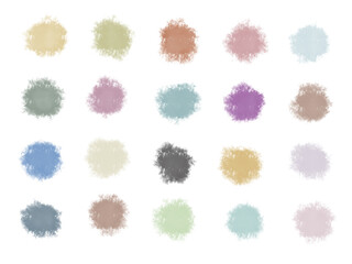 Muted Watercolor Round Texture Set with Soft Dusty Pastel and Crayon Style Paint Blobs on White Background
