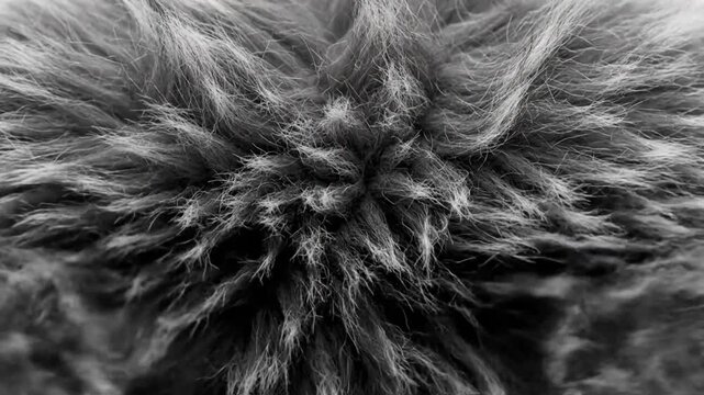 Close-up slow motion of grey fur blowing with wind creating beautiful organic texture and patterns