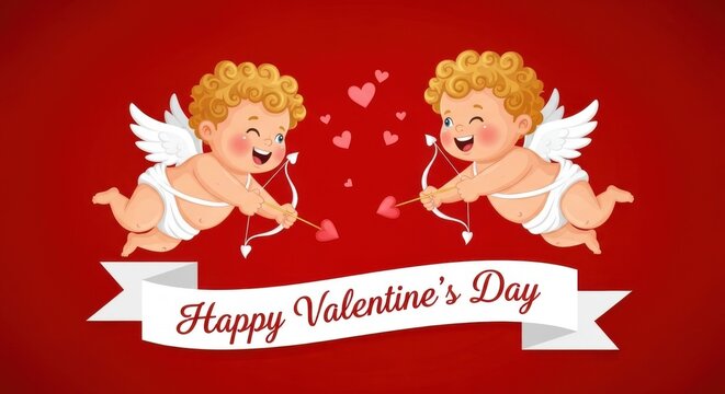 Two cherubic cupids celebrating valentine's day