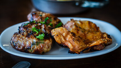 Sheftalia grilled on coal with grilled chicken Cyprus meze © Andreas