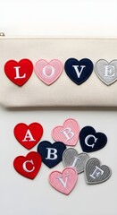 Collection of Colorful Embroidered Heart Shaped Alphabet Patches for DIY Fashion