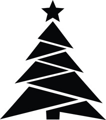 Obraz premium Stylized christmas tree icon with star on top, black silhouette graphic