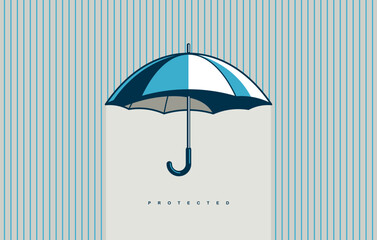 Umbrella protection concept poster, vector parasol icon style illustration, safety metaphor, safe space under umbrella.