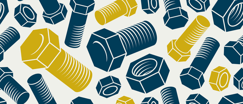 Bolts and nuts seamless background, repair and maintenance workshop tiling wallpaper, mechanic technics service endless pattern, elements easy to use separately.