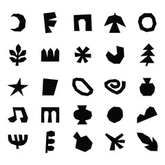 Minimalist black hand cut paper organic abstract geometric shapes set for branding projects creative collage art elements isolated on white background graphics