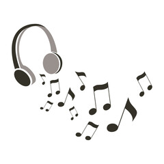 Musical Notes Flowing from Headphones - Let's Listen to Music - Design Concept, Icon, Illustration Isolated on White, Template in Vector Format - Ideal for Apps, Podcast Branding, Audio Streaming