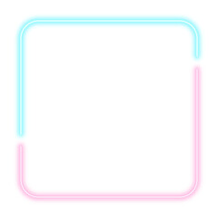 白背景にピンクと水色のふんわりネオンラインフレーム　透過対応の正方形デザイン