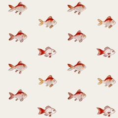 Seamless Hand Drawn Fish Pattern on Light Neutral Background