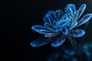 Digital Blue Flower with Light Reflections