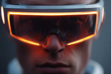 High High-tech Futuristic Goggles with Glowing Lights and Man