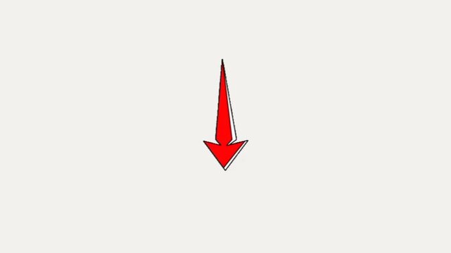 A single, large hand-drawn red arrow pointing down with a textured, chalk-like fill.
,