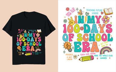 My 100 Days of School Era Typography T-Shirt Design with Colorful School Icons