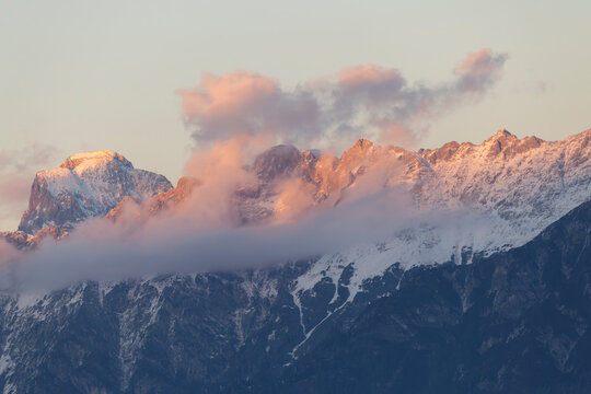 Abendrot, Berge, Leogang, Landschaftsidyll.