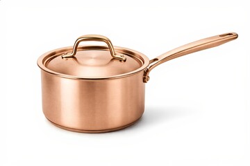 Elegant copper saucepan with lid isolated on a white background.