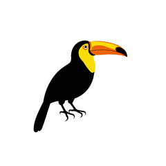 Obraz premium Illustration of a Colorful Toucan with a Distinctive Large Beak and Vibrant Feather Colors on a Plain White Background