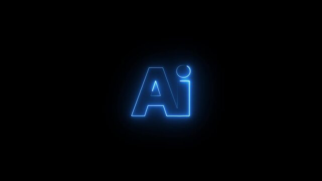 A futuristic neon AI logo glows brightly in a dark background in this captivating video.