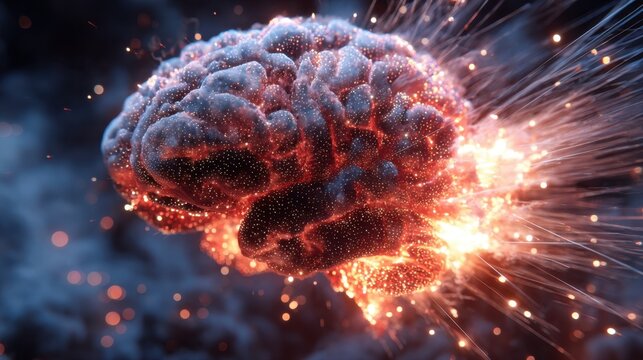 Exploding neural network visualization with dynamic energy sparks and vibrant colors.