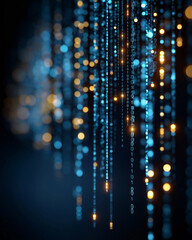 Digital Data Stream: A mesmerizing display of digital data cascades downwards, its blue and gold lights representing the flow of information in the digital age.