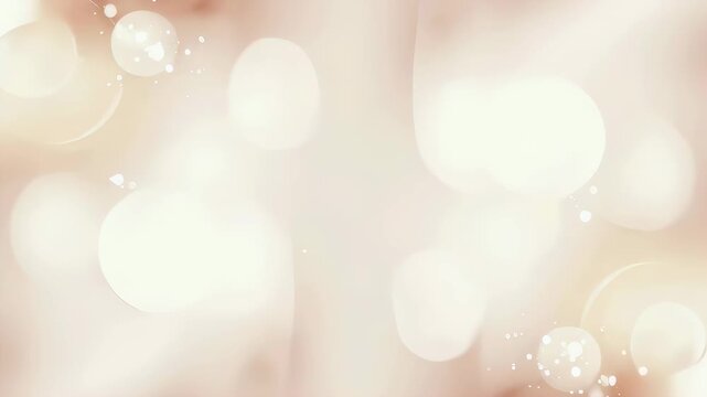 Light peach abstract bokeh background animation with glitter particle effect, soft focus circles create a magical glittery vibe.