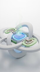 Modern abstract 3D design with glowing blue center and swirling elements