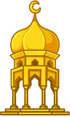 Golden Mosque Minaret Tower Islamic Illustration