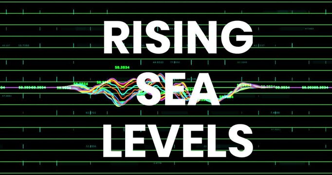 Animation of rising sea levels over financial graph