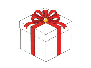 White gift box with red ribbon isolated on transparent background
