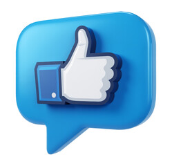 Obraz premium 3D Thumbs Up Like Icon in Blue Speech Bubble for Social Media Reactions