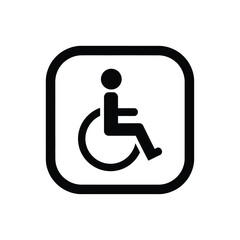Black and white icon of a person in a wheelchair on a, symbolizing accessibility and disability awareness