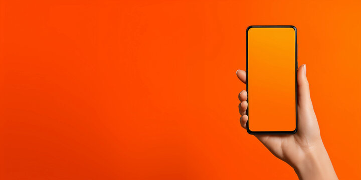 Close-up,woman's hand hold smartphone,no brand or logo,mockup,PNG,bright color background