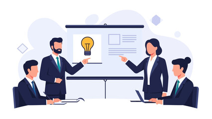 Fototapeta premium Business meeting with lightbulb idea on presentation screen