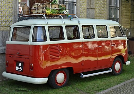 Volkswagen Type 2 vintage microbus parked with luggage rack