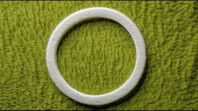Close up of a white cotton pad on green textured fabric background for skincare and beauty routines