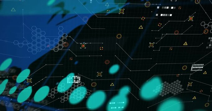 Animation of digital data processing over clack background