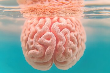 Brain submerged in clear water with ripples reflected on the surface during daylight hours