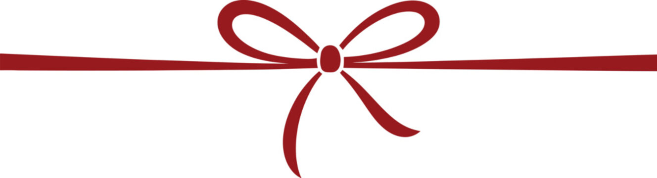 Bow on gift ribbon string vector silhouette icon red line art rope cord knot holiday christmas package decoration festive design