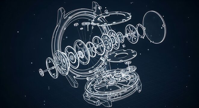 Detailed mechanical watch parts assembly on dark background