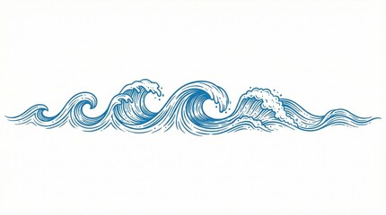 Stylized ocean wave pattern in blue monochrome with curling crests and dynamic motion